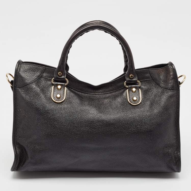 Pre Owned Balenciaga Black Leather Metallic Edge Classic City Bag