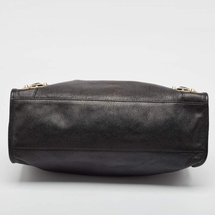 Pre Owned Balenciaga Black Leather Metallic Edge Classic City Bag