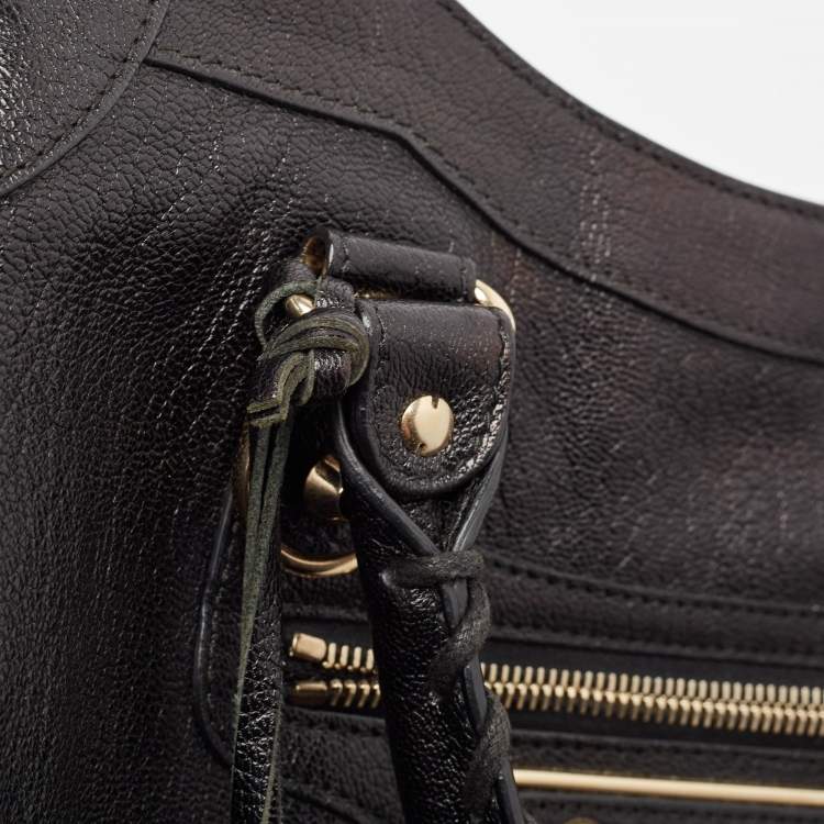 Pre Owned Balenciaga Black Leather Metallic Edge Classic City Bag