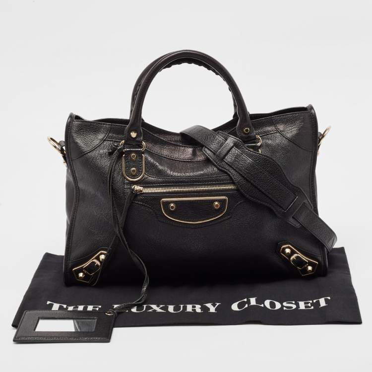 Pre Owned Balenciaga Black Leather Metallic Edge Classic City Bag
