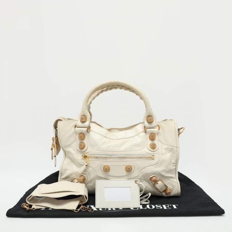 Pre Owned Balenciaga Cream Leather Giant 21 Motorcycle City Tote