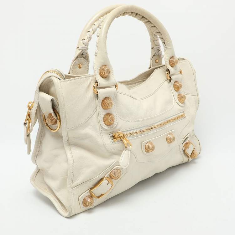 Pre Owned Balenciaga Cream Leather Giant 21 Motorcycle City Tote