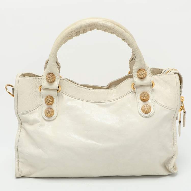 Pre Owned Balenciaga Cream Leather Giant 21 Motorcycle City Tote