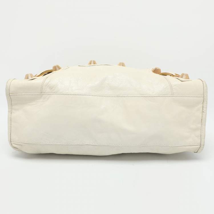 Pre Owned Balenciaga Cream Leather Giant 21 Motorcycle City Tote