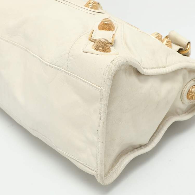 Pre Owned Balenciaga Cream Leather Giant 21 Motorcycle City Tote