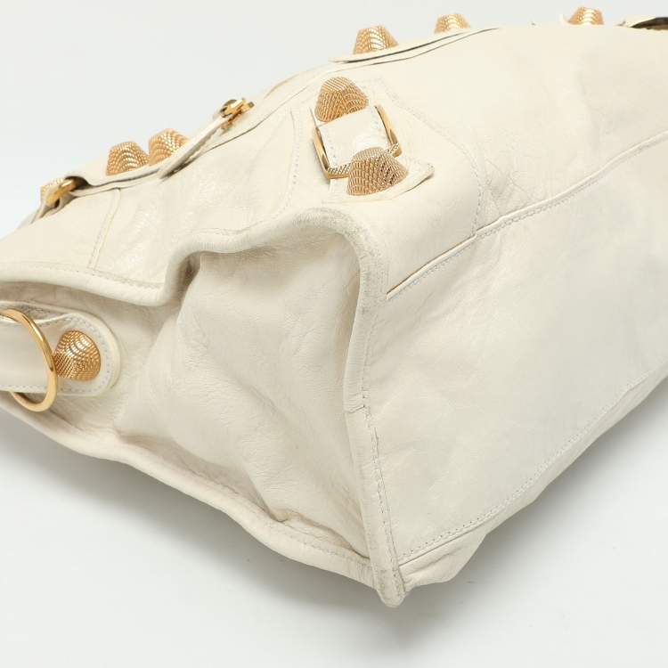 Pre Owned Balenciaga Cream Leather Giant 21 Motorcycle City Tote