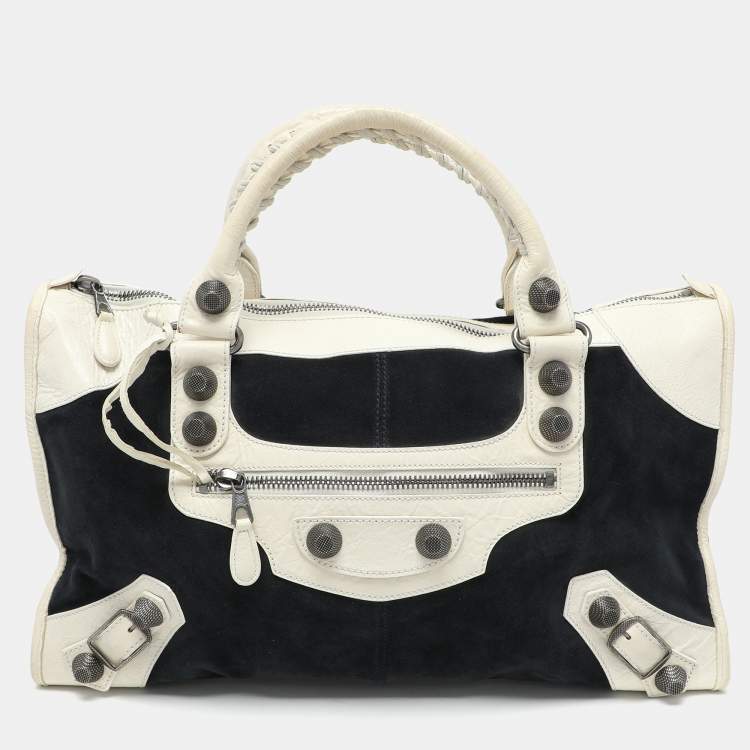 Pre Owned Balenciaga Navy Blue/Cream Suede and Leather Giant 21 Work Tote