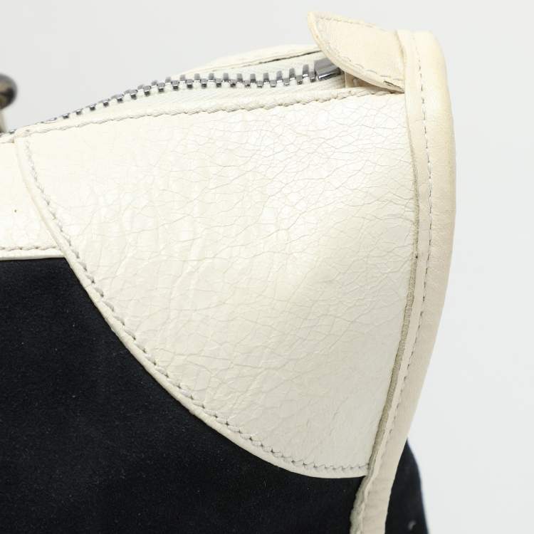Pre Owned Balenciaga Navy Blue/Cream Suede and Leather Giant 21 Work Tote