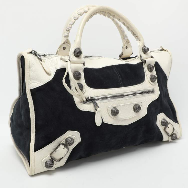 Pre Owned Balenciaga Navy Blue/Cream Suede and Leather Giant 21 Work Tote