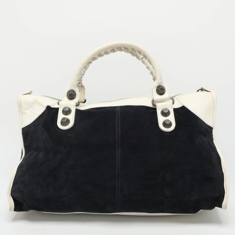 Pre Owned Balenciaga Navy Blue/Cream Suede and Leather Giant 21 Work Tote