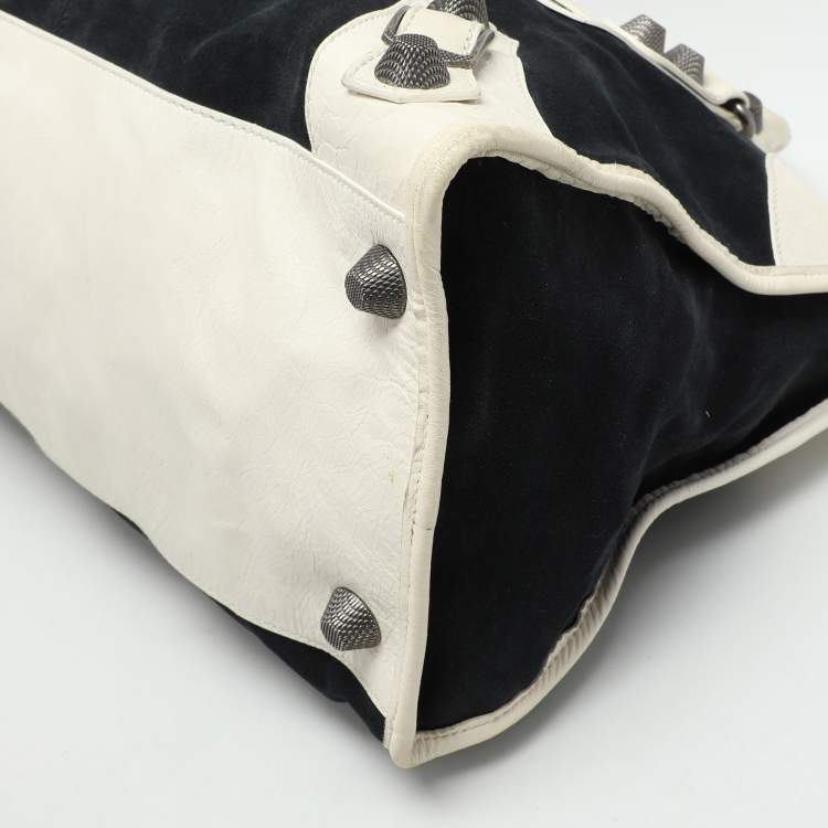 Pre Owned Balenciaga Navy Blue/Cream Suede and Leather Giant 21 Work Tote