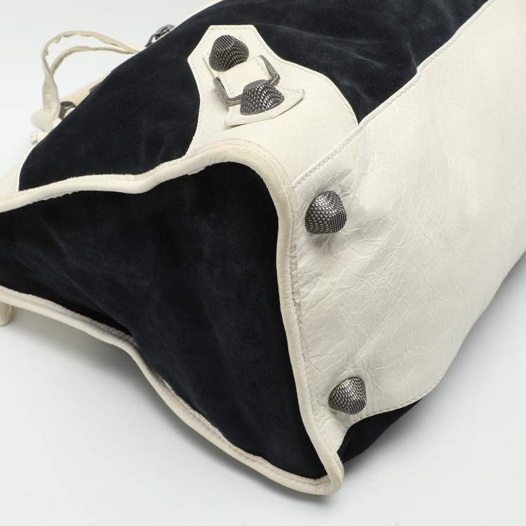 Pre Owned Balenciaga Navy Blue/Cream Suede and Leather Giant 21 Work Tote