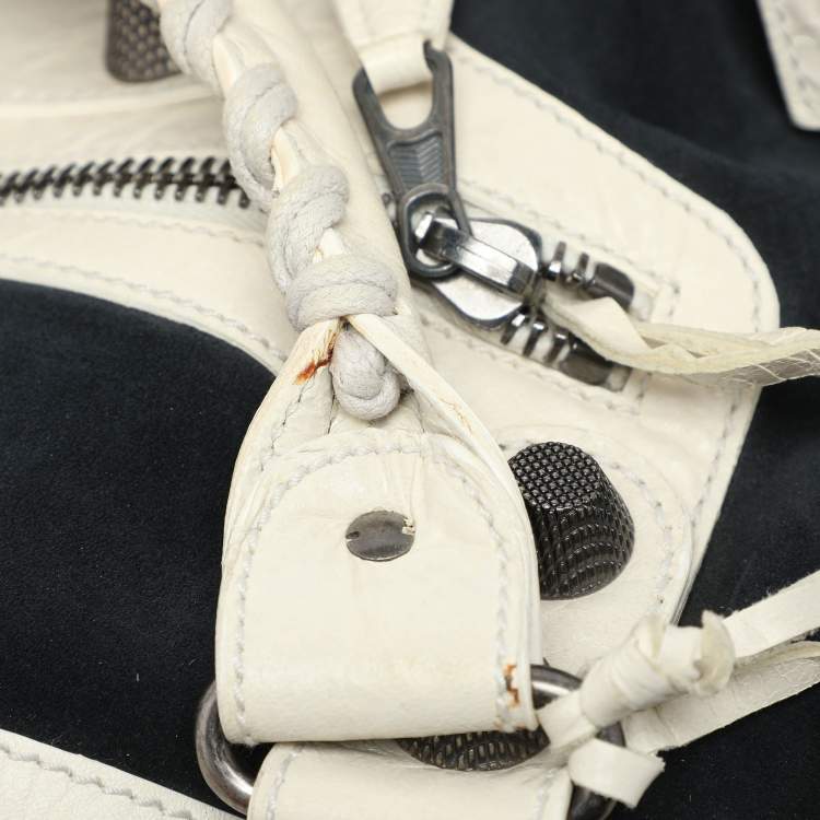 Pre Owned Balenciaga Navy Blue/Cream Suede and Leather Giant 21 Work Tote