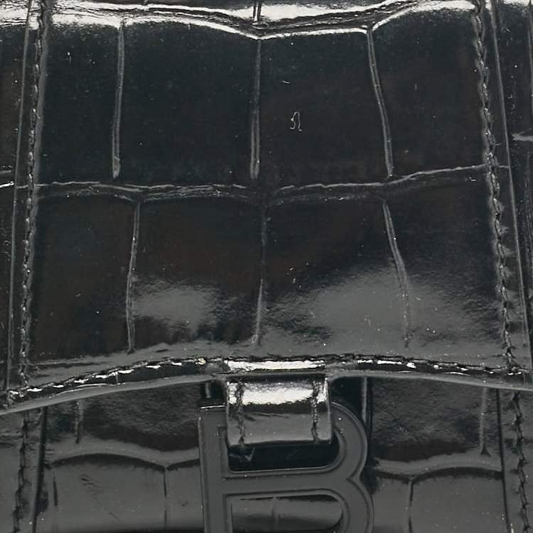 Pre Owned Balenciaga Black Croc Embossed Leather Mini Chain Hourglass Bag