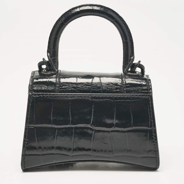 Pre Owned Balenciaga Black Croc Embossed Leather Mini Chain Hourglass Bag