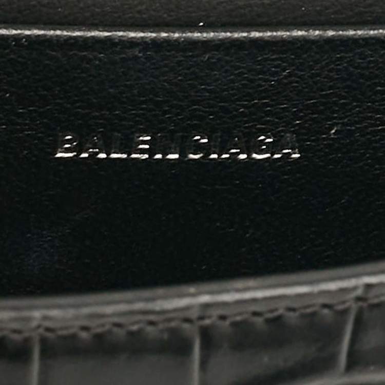 Pre Owned Balenciaga Black Croc Embossed Leather Mini Chain Hourglass Bag