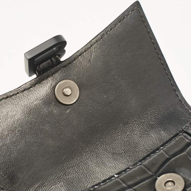 Pre Owned Balenciaga Black Croc Embossed Leather Mini Chain Hourglass Bag