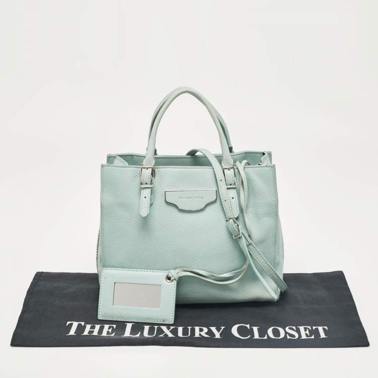 Pre Owned Balenciaga Light Turquoise Leather Mini Papier A4 Tote