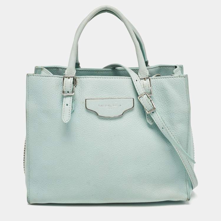 Balenciaga Light Turquoise Leather Mini Papier A4 Tote Balenciaga TLC