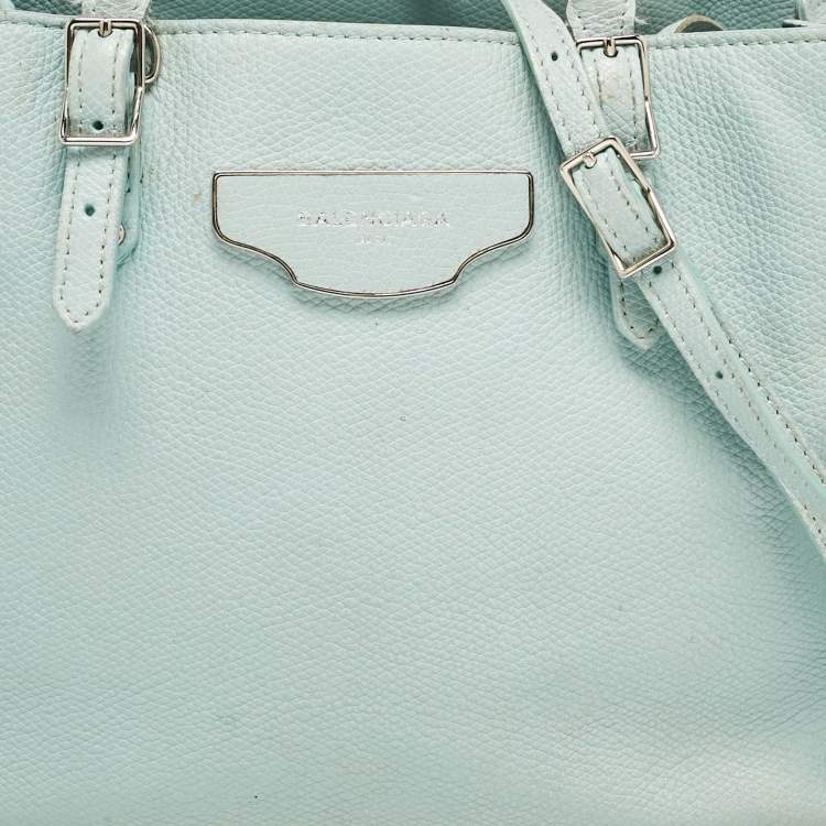 Pre Owned Balenciaga Light Turquoise Leather Mini Papier A4 Tote