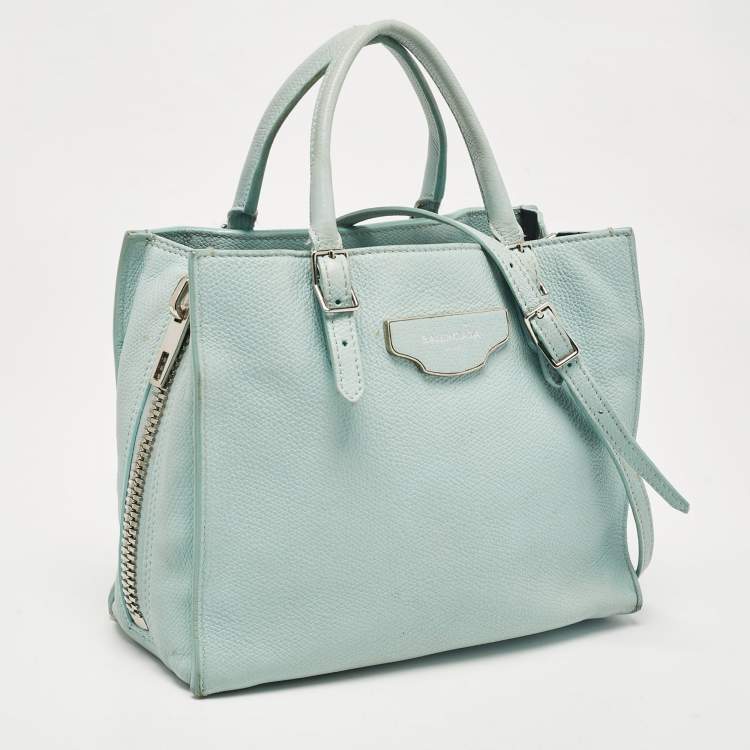 Pre Owned Balenciaga Light Turquoise Leather Mini Papier A4 Tote