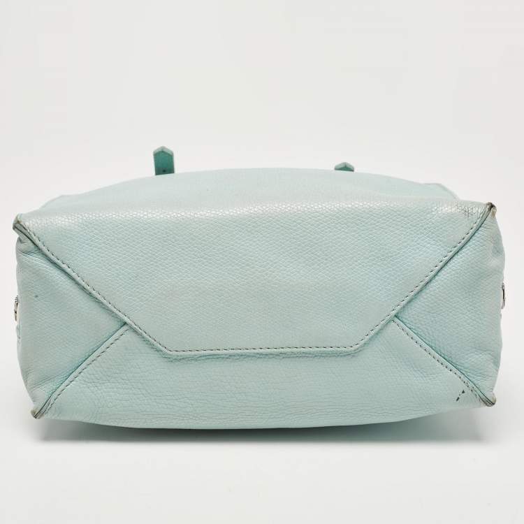 Pre Owned Balenciaga Light Turquoise Leather Mini Papier A4 Tote