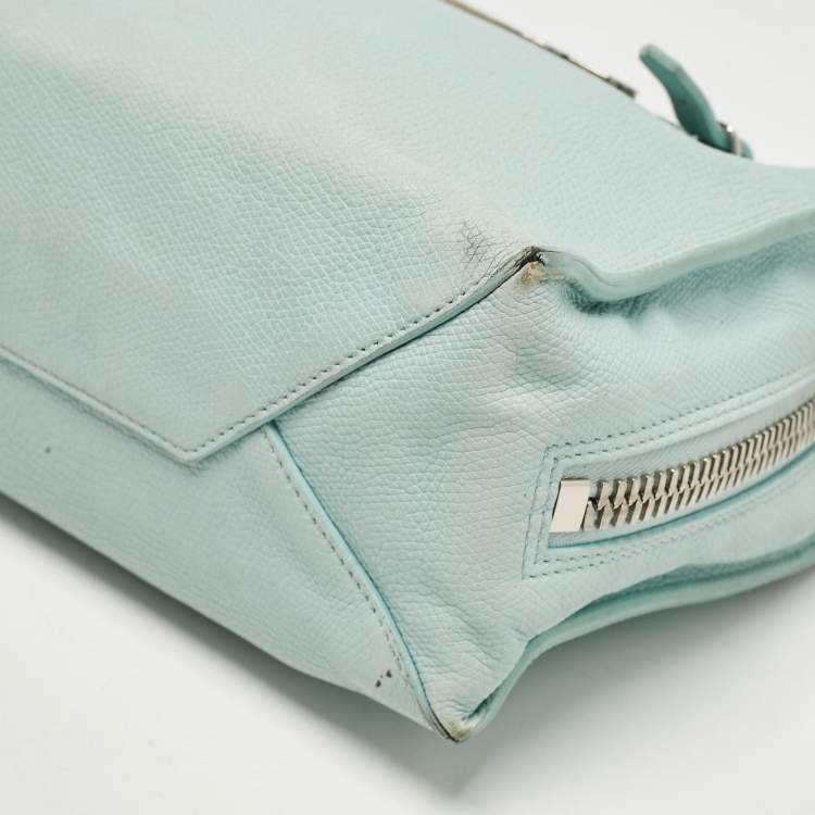 Pre Owned Balenciaga Light Turquoise Leather Mini Papier A4 Tote