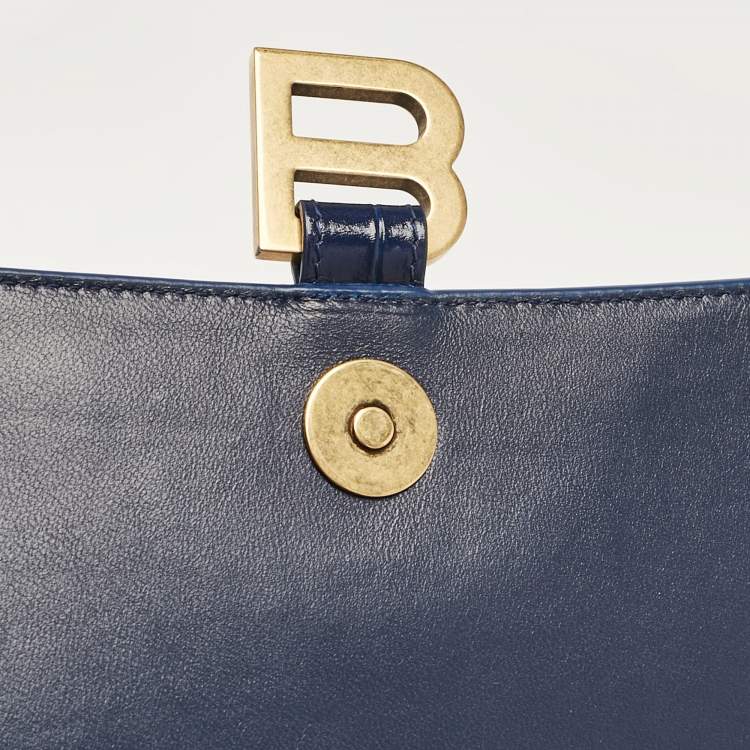 Pre Owned Balenciaga Blue Croc Embossed Leather Hourglass Flat Pouch 