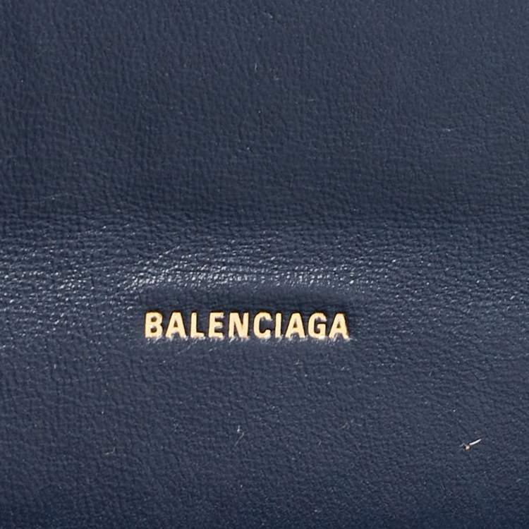 Pre Owned Balenciaga Blue Croc Embossed Leather Hourglass Flat Pouch 