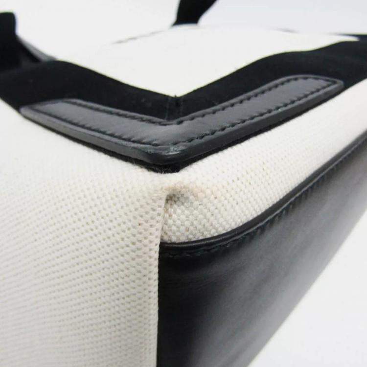 Pre Owned Balenciaga Black Canvas Leather Navy Cabas S Women's Handbag