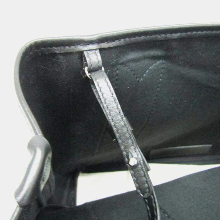 Pre Owned Balenciaga Black Canvas Leather Navy Cabas S Women's Handbag