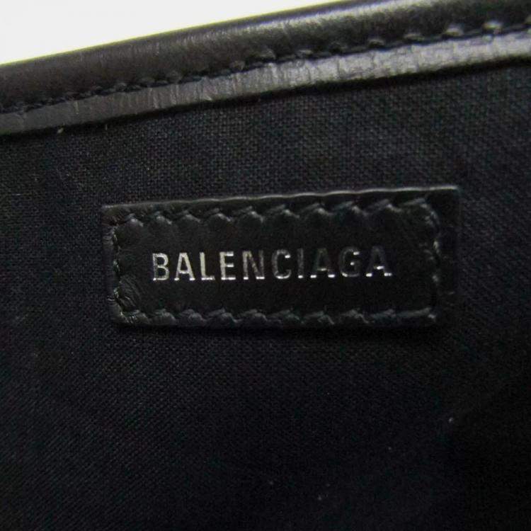 Pre Owned Balenciaga Black Canvas Leather Navy Cabas S Women's Handbag