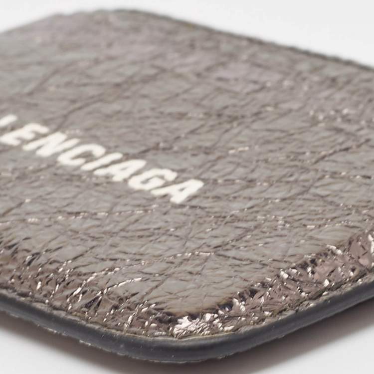 Pre Owned Balenciaga Metallic Leather Logo Card Holder