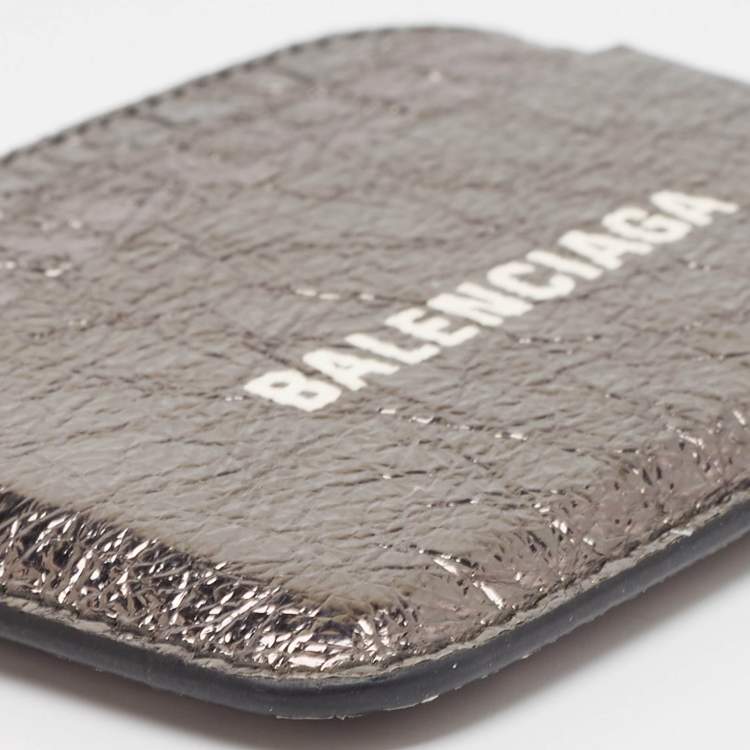 Pre Owned Balenciaga Metallic Leather Logo Card Holder