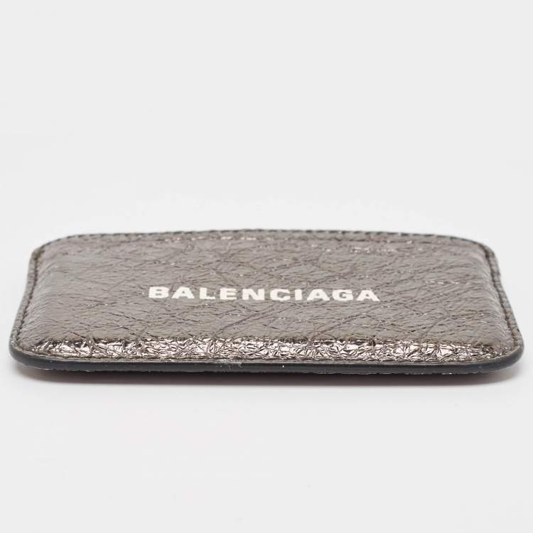 Pre Owned Balenciaga Metallic Leather Logo Card Holder