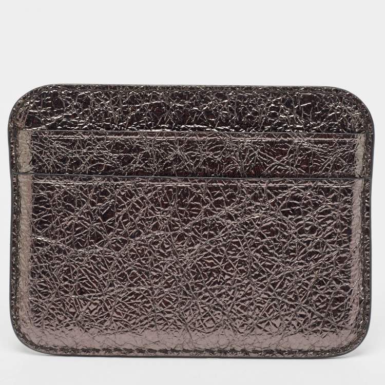 Pre Owned Balenciaga Metallic Leather Logo Card Holder