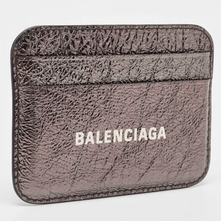 Pre Owned Balenciaga Metallic Leather Logo Card Holder