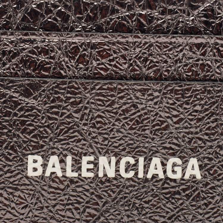 Pre Owned Balenciaga Metallic Leather Logo Card Holder
