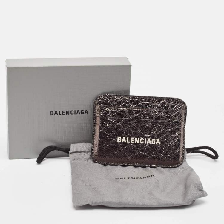 Pre Owned Balenciaga Metallic Leather Logo Card Holder