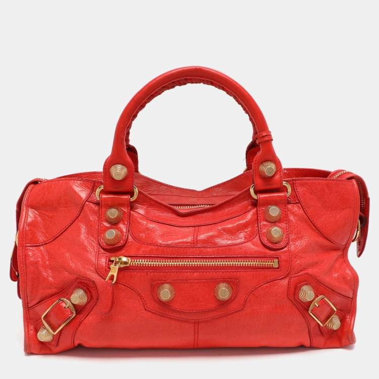 Pre Owned Balenciaga Red Leather Giant Hardware Part Time Tote