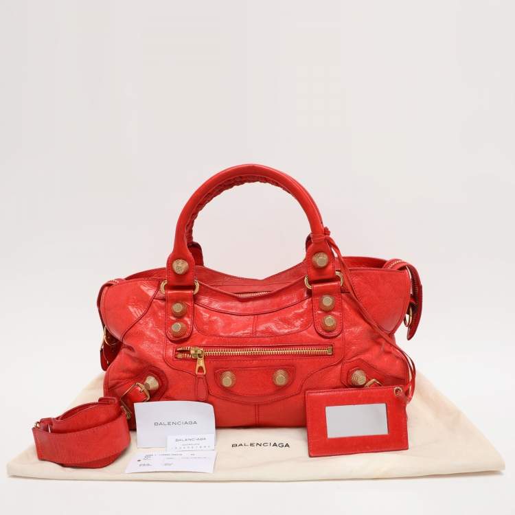 Pre Owned Balenciaga Red Leather Giant Hardware Part Time Tote
