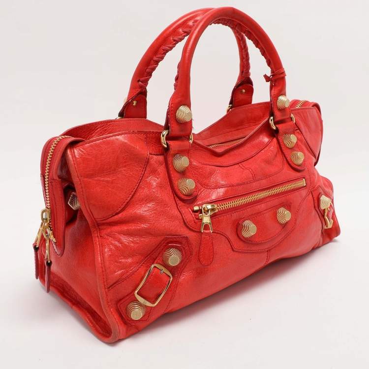 Pre Owned Balenciaga Red Leather Giant Hardware Part Time Tote