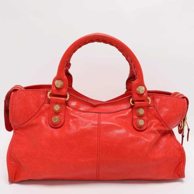 Pre Owned Balenciaga Red Leather Giant Hardware Part Time Tote