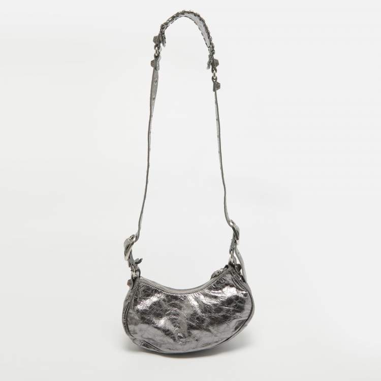 مملوكة مسبقًا Balenciaga Metallic Grey Patent Leather XS Le Cagole Shoulder Bag