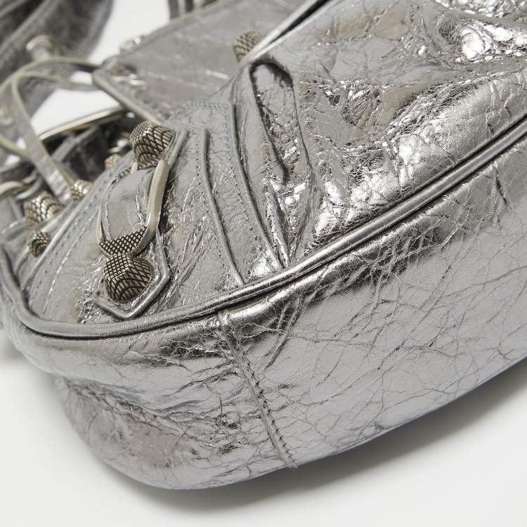 مملوكة مسبقًا Balenciaga Metallic Grey Patent Leather XS Le Cagole Shoulder Bag