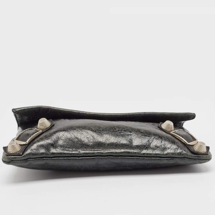 Pre Owned Balenciaga Dark Green Leather GSH Classic Envelope Clutch