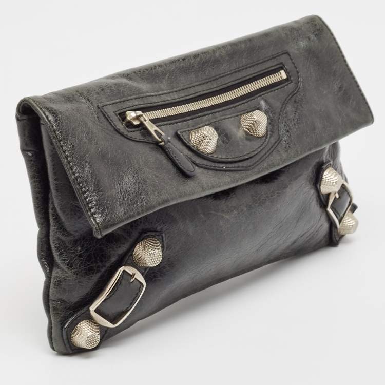 Pre Owned Balenciaga Dark Green Leather GSH Classic Envelope Clutch