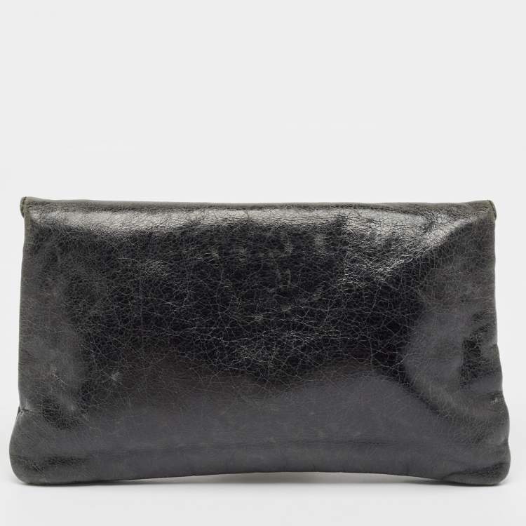 Pre Owned Balenciaga Dark Green Leather GSH Classic Envelope Clutch