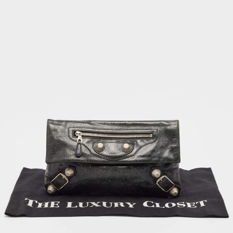 Pre Owned Balenciaga Dark Green Leather GSH Classic Envelope Clutch