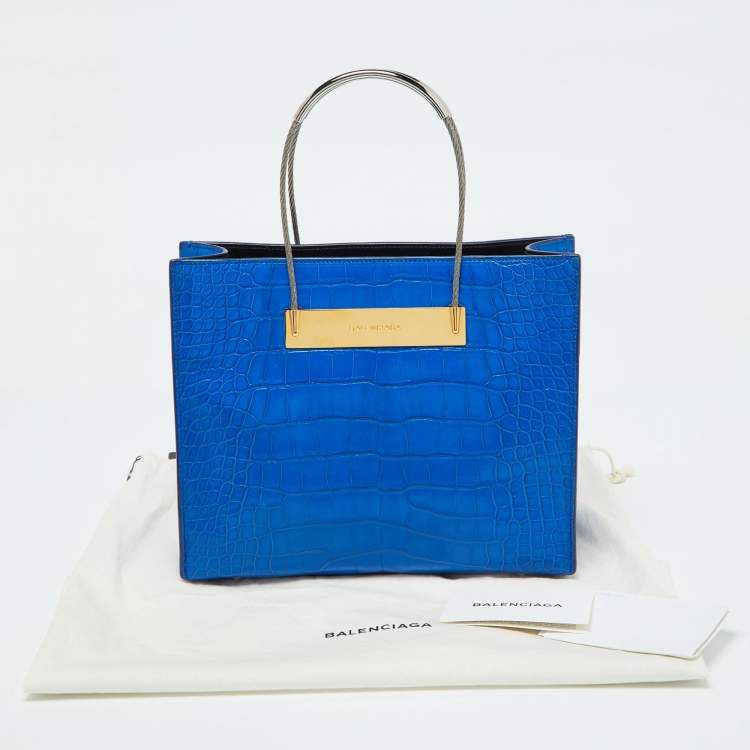 Pre Owned Balenciaga Blue Alligator Leather Cable Handle Tote